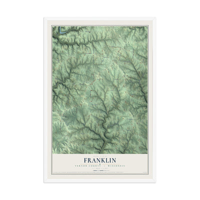 Map of Franklin, Vernon County, Wisconsin, 12 x 18 inch print in a white wood frame