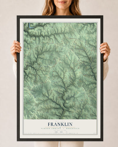 Map of Franklin, Vernon County, Wisconsin, 24 x 36 inch print in a black wood frame