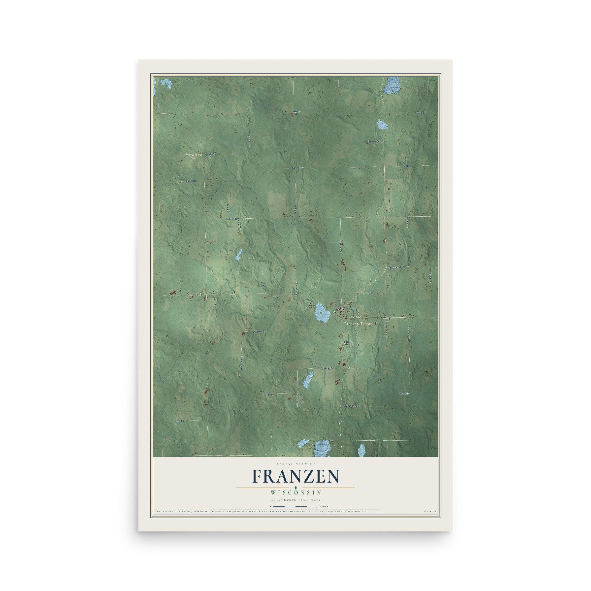 Map of Franzen, Wisconsin, 12 x 18 inch unframed archival matte print