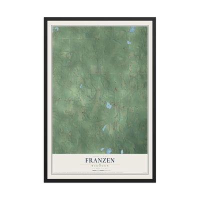 Map of Franzen, Wisconsin, 12 x 18 inch print in a black wood frame