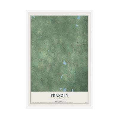 Map of Franzen, Wisconsin, 12 x 18 inch print in a white wood frame