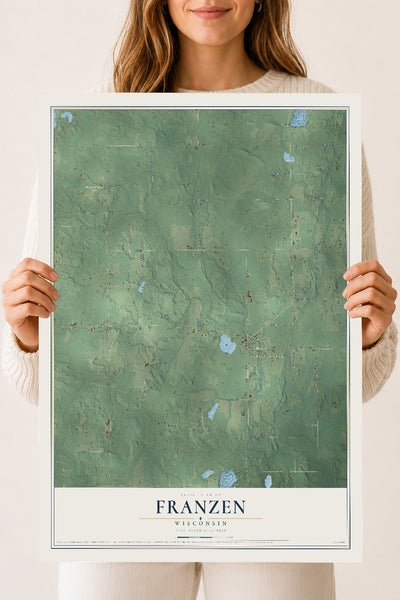 Map of Franzen, Wisconsin, 18 x 24 inch unframed archival matte print