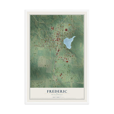 Map of Frederic, Wisconsin, 12 x 18 inch print in a white wood frame