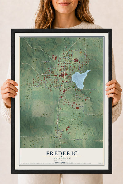 Map of Frederic, Wisconsin, 18 x 24 inch print in a black wood frame