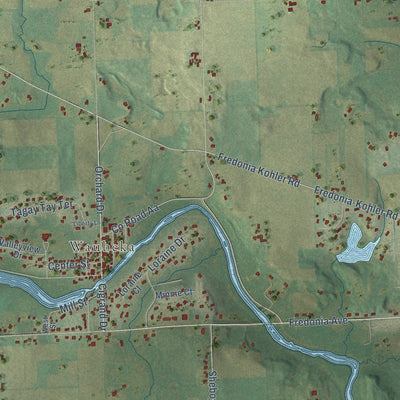Second close-up of the map of the Town of Fredonia, Wisconsin print showing more streets and buildings