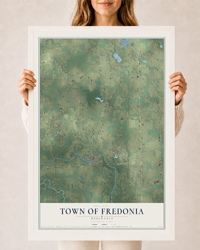 Map of the Town of Fredonia, Wisconsin, 24 x 36 inch print in a white wood frame