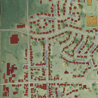 Close-up of the map of Fredonia, Wisconsin print showing street and building detail