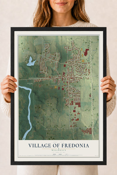 Map of Fredonia, Wisconsin, 18 x 24 inch print in a black wood frame