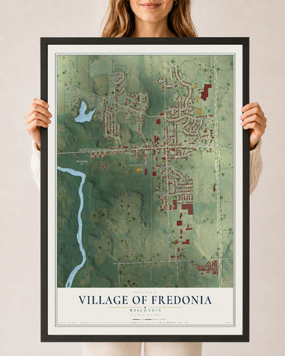 Map of Fredonia, Wisconsin, 24 x 36 inch print in a black wood frame