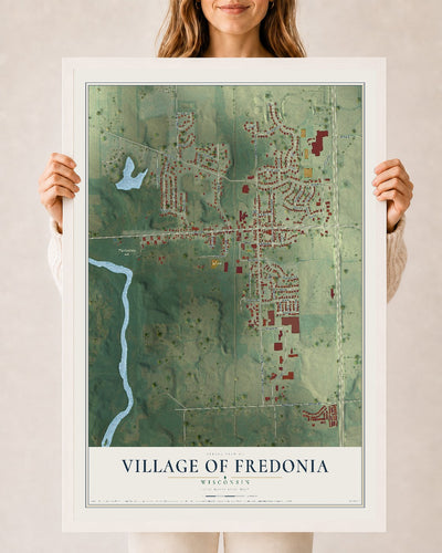 Map of Fredonia, Wisconsin, 24 x 36 inch print in a white wood frame