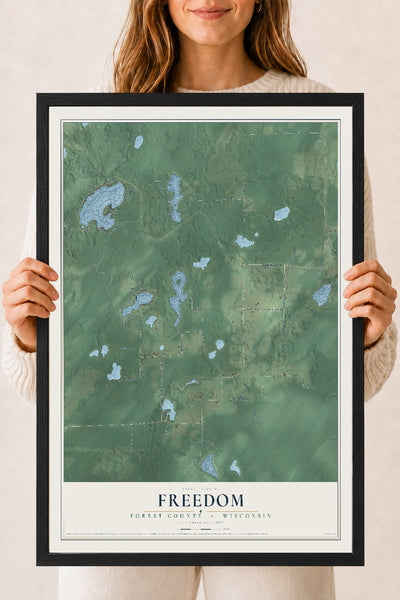 Map of Freedom, Forest County, Wisconsin, 18 x 24 inch print in a black wood frame