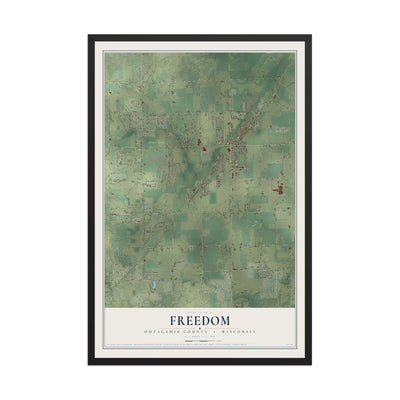 Map of Freedom, Outagamie County, Wisconsin, 12 x 18 inch print in a black wood frame