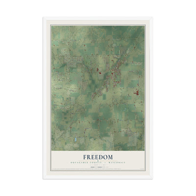 Map of Freedom, Outagamie County, Wisconsin, 12 x 18 inch print in a white wood frame
