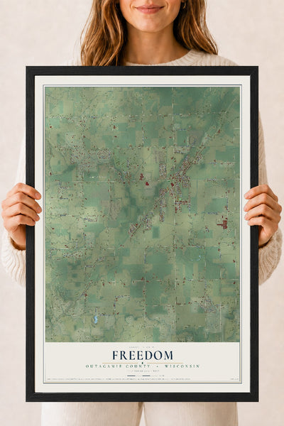 Map of Freedom, Outagamie County, Wisconsin, 18 x 24 inch print in a black wood frame