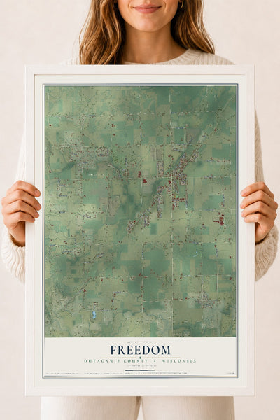 Map of Freedom, Outagamie County, Wisconsin, 18 x 24 inch print in a white wood frame