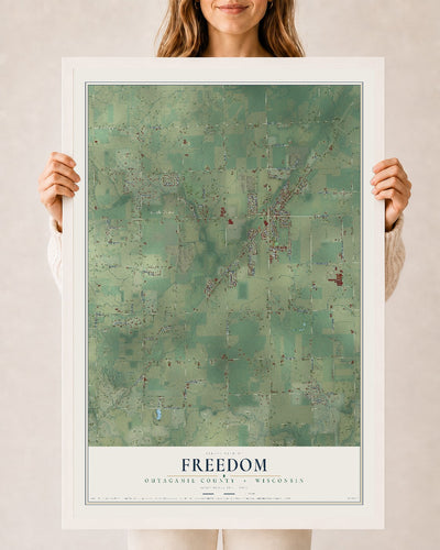 Map of Freedom, Outagamie County, Wisconsin, 24 x 36 inch print in a white wood frame