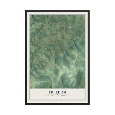 Map of Freedom, Sauk County, Wisconsin, 12 x 18 inch print in a black wood frame