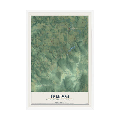 Map of Freedom, Sauk County, Wisconsin, 12 x 18 inch print in a white wood frame