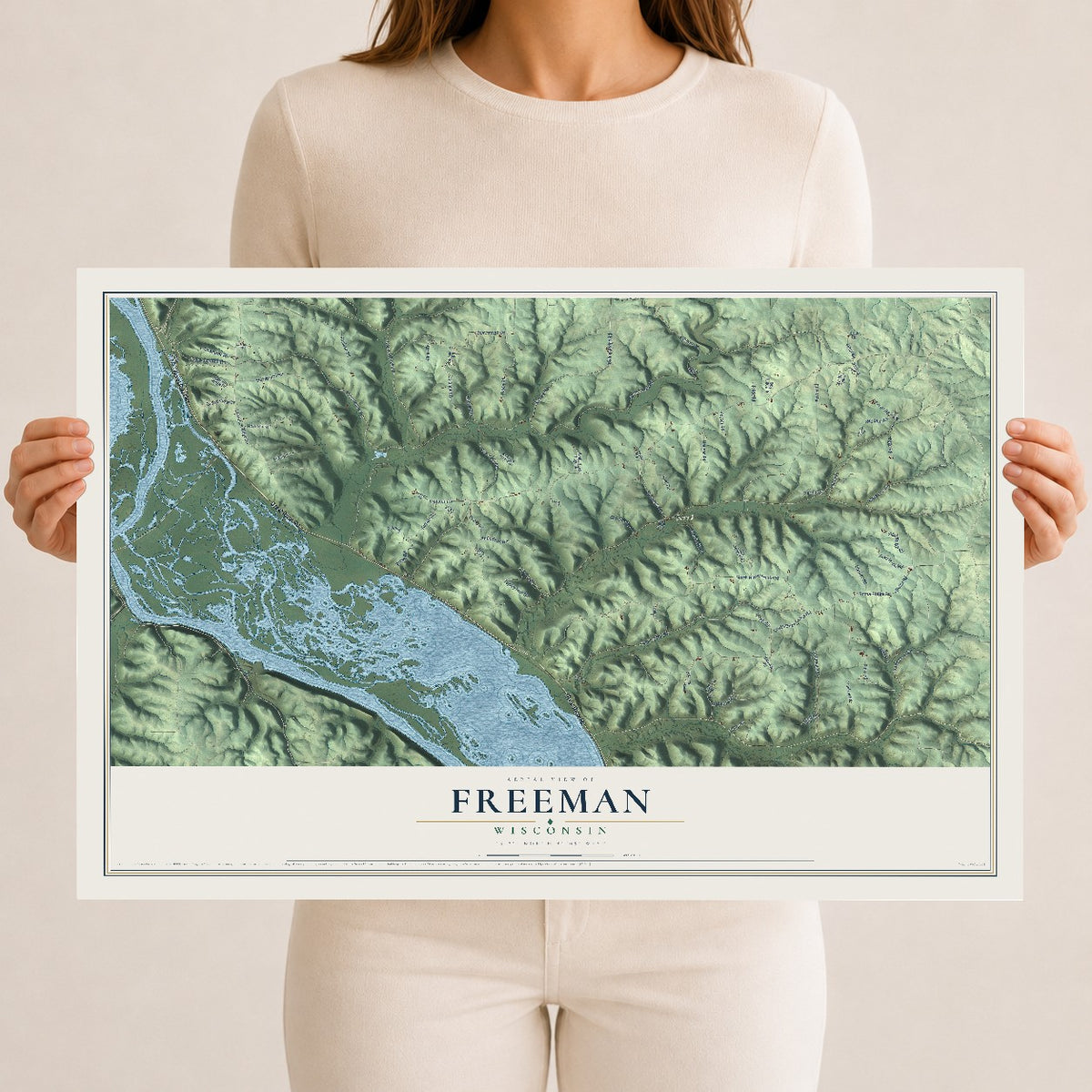 Map of Freeman, Wisconsin, 12 x 18 inch unframed archival matte print