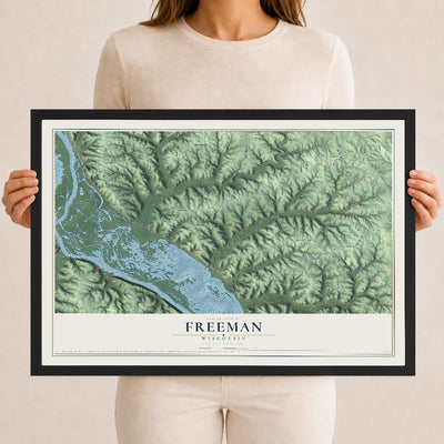 Map of Freeman, Wisconsin, 12 x 18 inch print in a black wood frame