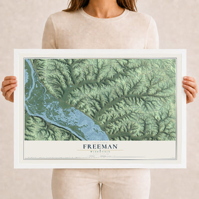 Map of Freeman, Wisconsin, 12 x 18 inch print in a white wood frame