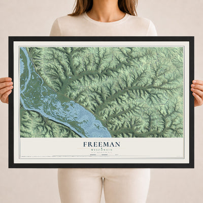 Map of Freeman, Wisconsin, 18 x 24 inch print in a black wood frame
