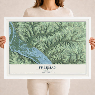 Map of Freeman, Wisconsin, 18 x 24 inch print in a white wood frame