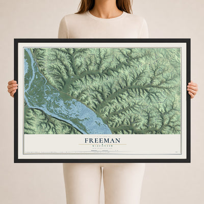 Map of Freeman, Wisconsin, 24 x 36 inch print in a black wood frame