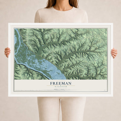 Map of Freeman, Wisconsin, 24 x 36 inch print in a white wood frame