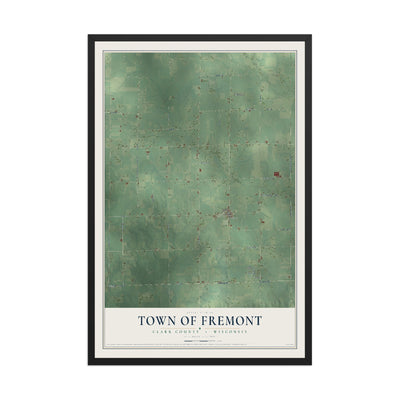 Map of the Town of Fremont, Clark County, Wisconsin, 12 x 18 inch print in a black wood frame