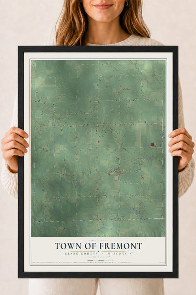 Map of the Town of Fremont, Clark County, Wisconsin, 18 x 24 inch print in a black wood frame