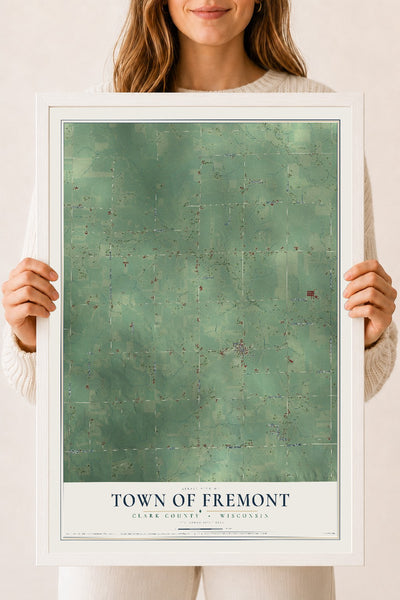Map of the Town of Fremont, Clark County, Wisconsin, 18 x 24 inch print in a white wood frame