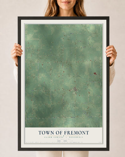 Map of the Town of Fremont, Clark County, Wisconsin, 24 x 36 inch print in a black wood frame