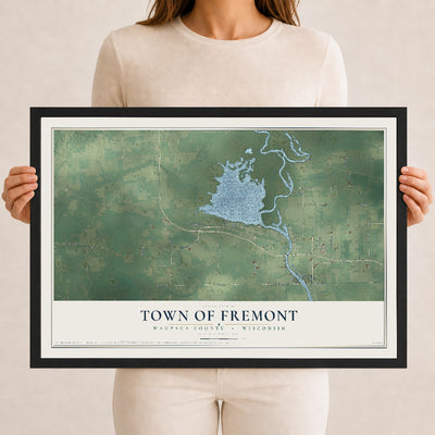Map of the Town of Fremont, Waupaca County, Wisconsin, 12 x 18 inch print in a black wood frame