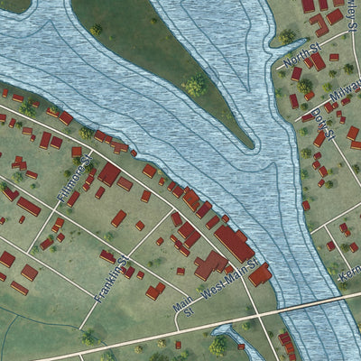 Close-up of the map of Fremont, Wisconsin print showing street and building detail