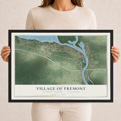 Map of Fremont, Wisconsin, 12 x 18 inch print in a black wood frame