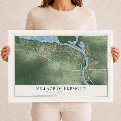 Map of Fremont, Wisconsin, 12 x 18 inch print in a white wood frame