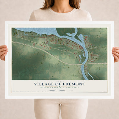 Map of Fremont, Wisconsin, 18 x 24 inch print in a white wood frame