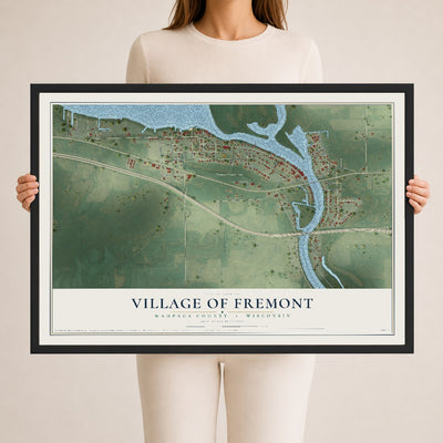 Map of Fremont, Wisconsin, 24 x 36 inch print in a black wood frame