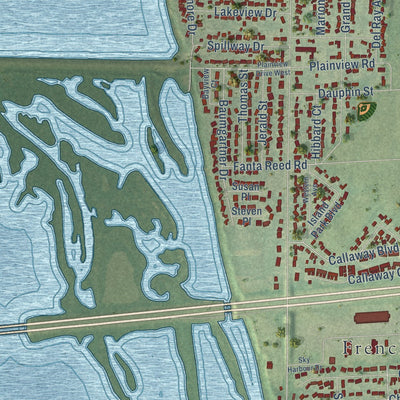Close-up of the map of French Island, Wisconsin print showing street and building detail