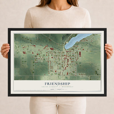 Map of Friendship, Adams County, Wisconsin, 12 x 18 inch print in a black wood frame