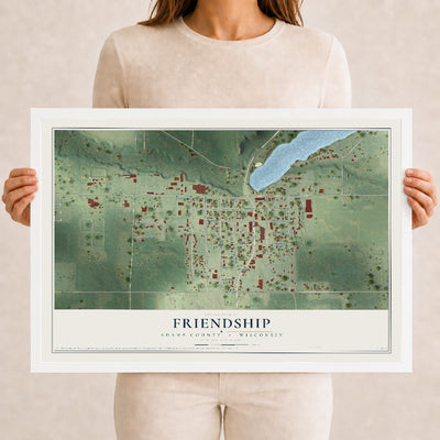 Map of Friendship, Adams County, Wisconsin, 12 x 18 inch print in a white wood frame
