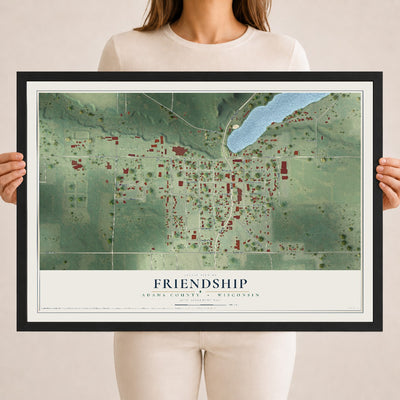 Map of Friendship, Adams County, Wisconsin, 18 x 24 inch print in a black wood frame