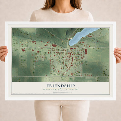 Map of Friendship, Adams County, Wisconsin, 18 x 24 inch print in a white wood frame