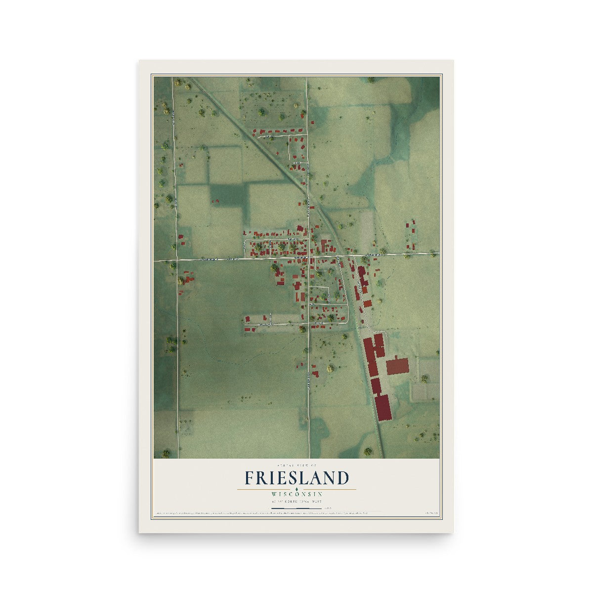 Map of Friesland, Wisconsin, 12 x 18 inch unframed archival matte print