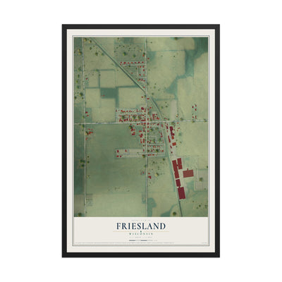 Map of Friesland, Wisconsin, 12 x 18 inch print in a black wood frame