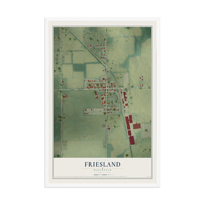 Map of Friesland, Wisconsin, 12 x 18 inch print in a white wood frame