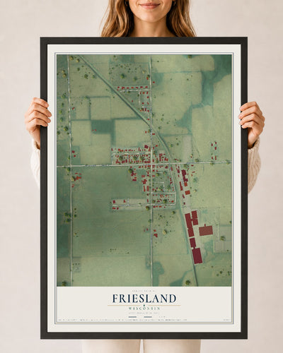 Map of Friesland, Wisconsin, 24 x 36 inch print in a black wood frame