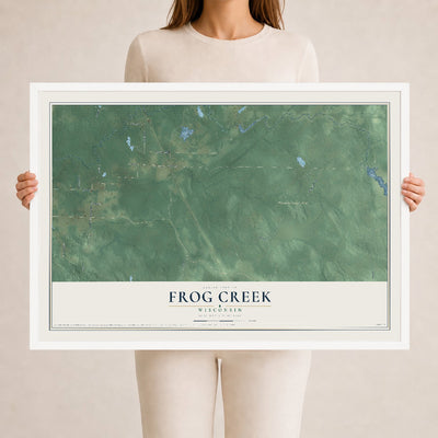 Map of Frog Creek, Wisconsin, 24 x 36 inch print in a white wood frame