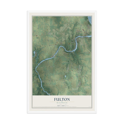 Map of Fulton, Wisconsin, 12 x 18 inch print in a white wood frame